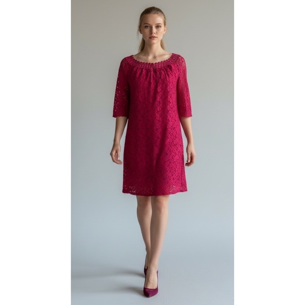 Nicole‎ Miller Lace Shift Dress Short Dark Pink Babydoll Layered Boho 10 Large